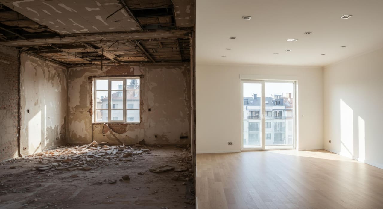 Renovierter Wohnraum mit moderner Innenausstattung